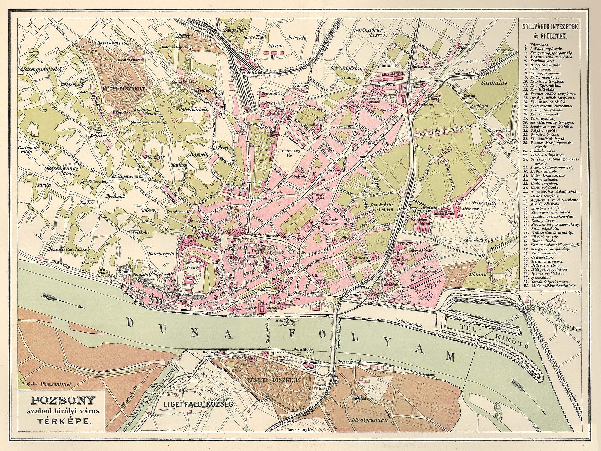 Historický plán Pozsonya – Bratislavy z roku 1910